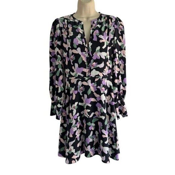 Equipment Femme Woman’s Sz 2 Danette Black Lavender Floral Silk Dress - Picture 3 of 13